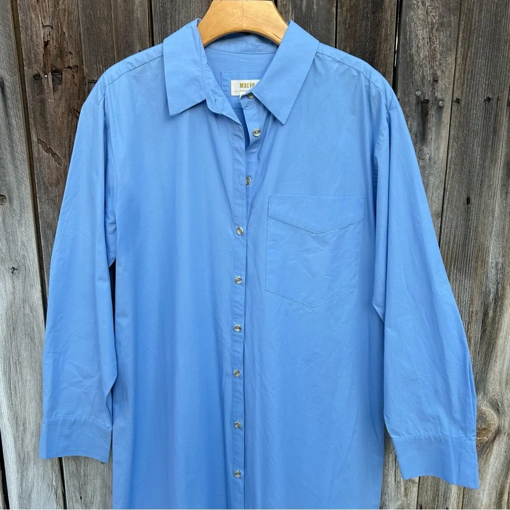 Anthropologie Maeve The Soren Long Sleeve Midi Shirt Dress Cotton Blue M - Picture 3 of 16